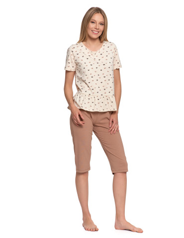 Krótki rękaw - Piżama damska z krótkim rękawem z kokardkami i falbanką BEŻOWY - produkt 5