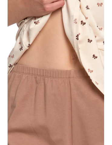 Krótki rękaw - Piżama damska z krótkim rękawem i szortami z kokardkami BEŻOWY - produkt 4