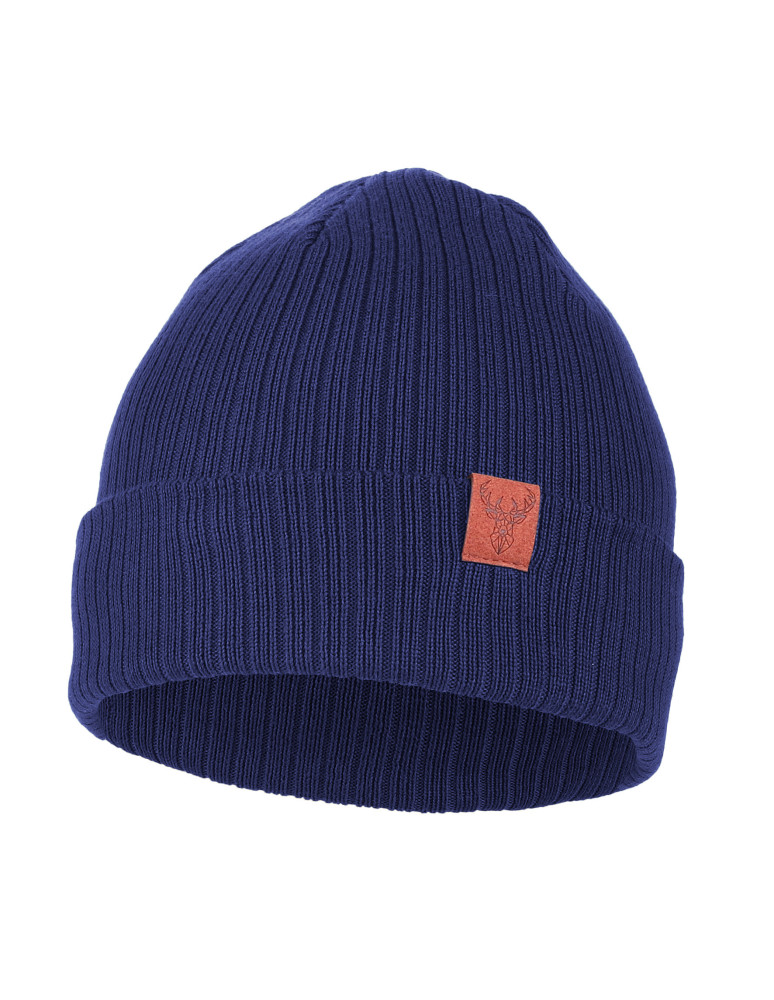 Czapki - Czapka damska typu beanie w prążek gładka GRANATOWY - produkt moraj.pl 1