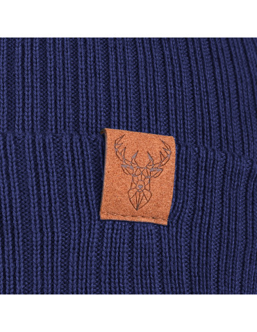 Czapki - Czapka damska typu beanie w prążek gładka GRANATOWY - produkt 2