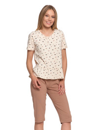 Piżama damska z krótkim rękawem z kokardkami i falbanką