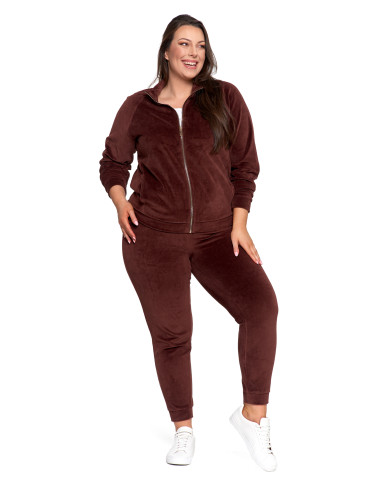 Bluzy - Bluza damska welurowa na zamek z bawełny BRĄZOWY - produkt 19