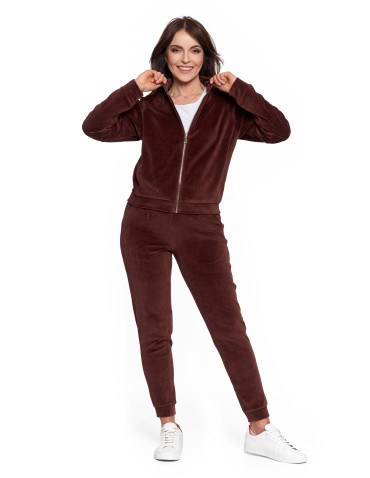 Bluzy - Bluza damska welurowa na zamek z bawełny BRĄZOWY - produkt 18