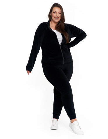 Bluzy - Bluza damska welurowa na zamek z bawełny CZARNY - produkt 21