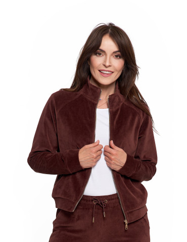 Bluzy - Bluza damska welurowa na zamek z bawełny BRĄZOWY - produkt 13