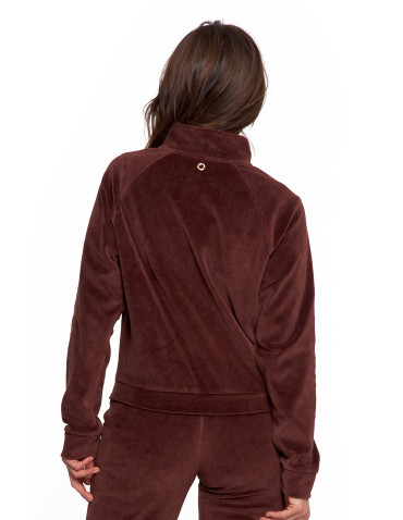 Bluzy - Bluza damska welurowa na zamek z bawełny BRĄZOWY - produkt 3