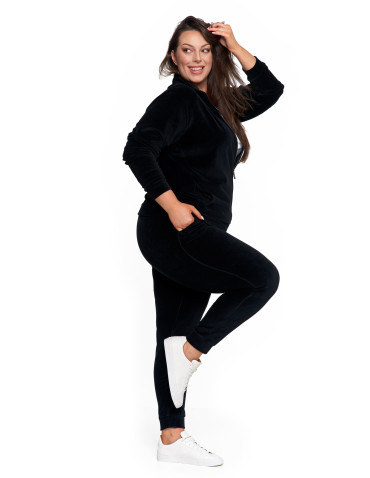 Bluzy - Bluza damska welurowa na zamek z bawełny CZARNY - produkt 14