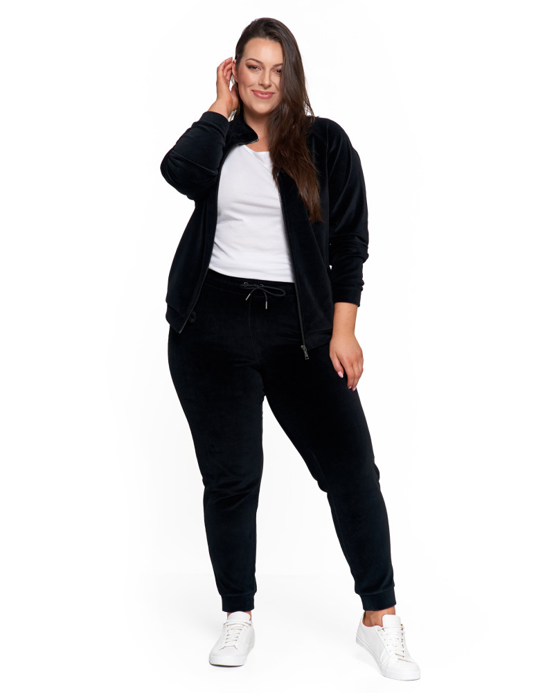 Bluzy - Bluza damska welurowa na zamek z bawełny CZARNY - produkt moraj.pl 16