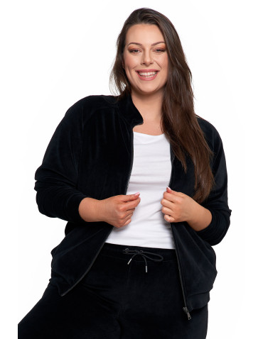 Bluzy - Bluza damska welurowa na zamek z bawełny CZARNY - produkt 19