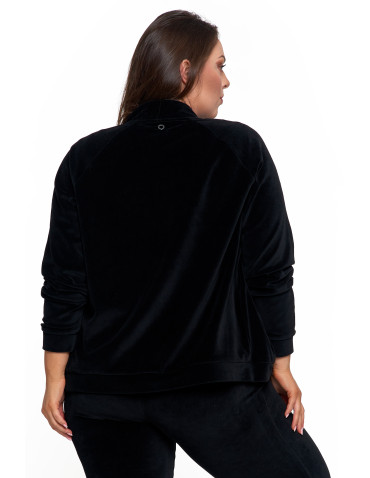 Bluzy - Bluza damska welurowa na zamek z bawełny CZARNY - produkt 20