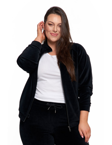 Bluzy - Bluza damska welurowa na zamek z bawełny CZARNY - produkt 21
