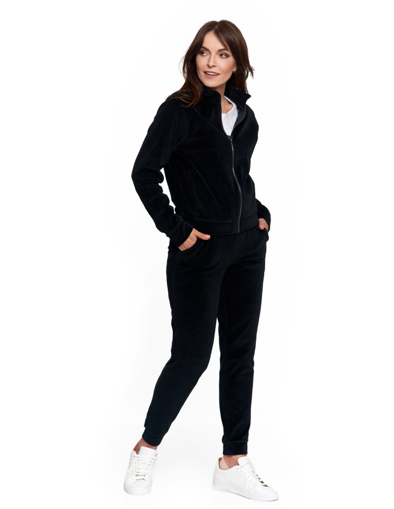 Bluzy - Bluza damska welurowa na zamek z bawełny CZARNY - produkt moraj.pl 10