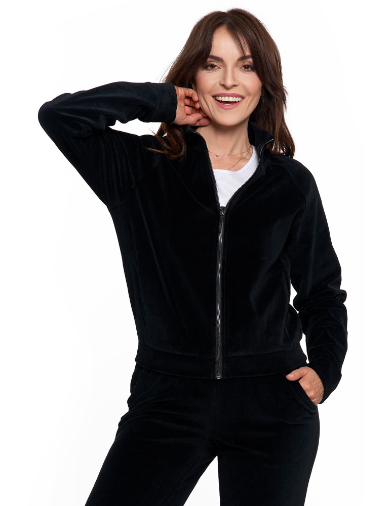 Bluzy - Bluza damska welurowa na zamek z bawełny CZARNY - produkt moraj.pl 1