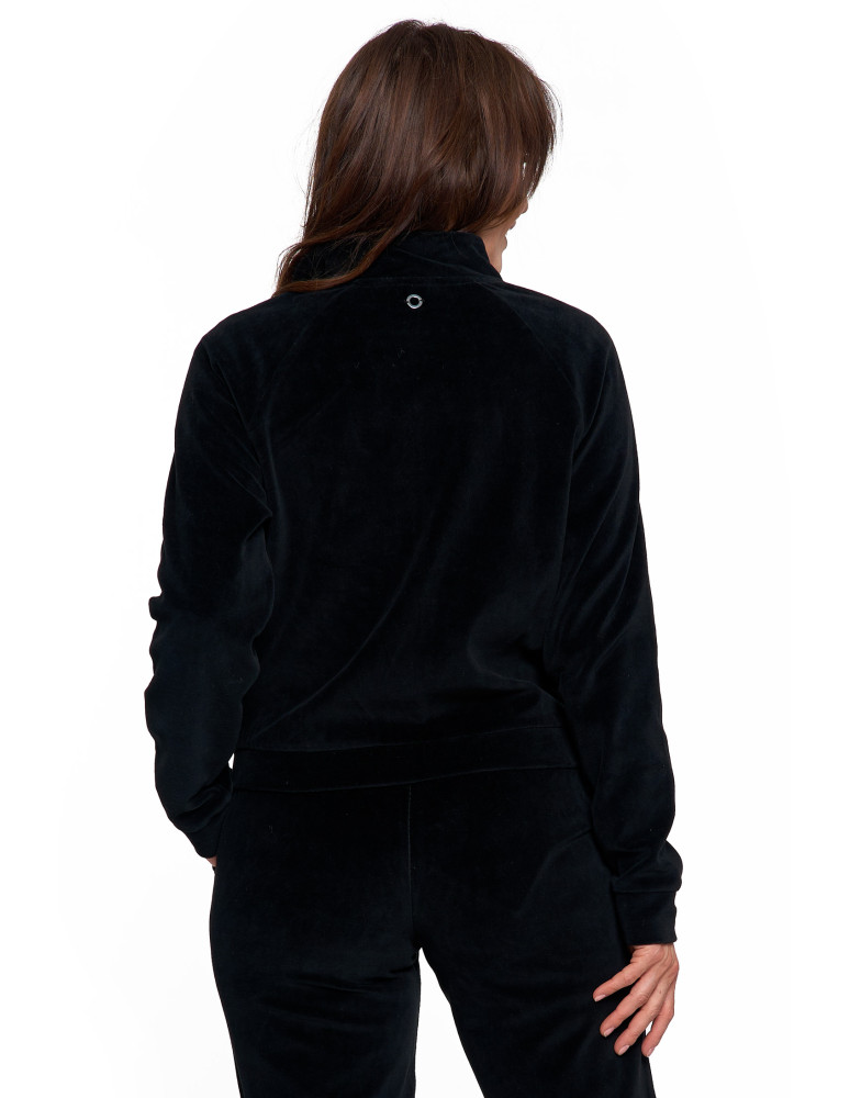 Bluzy - Bluza damska welurowa na zamek z bawełny CZARNY - produkt moraj.pl 2