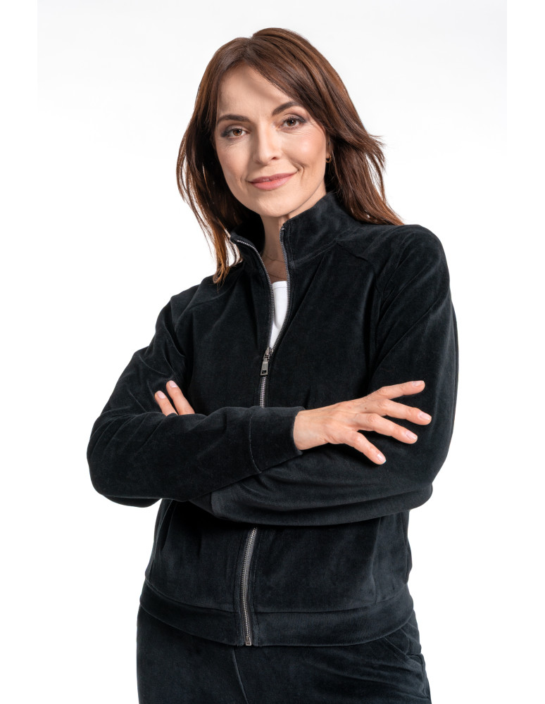 Bluzy - Bluza damska welurowa na zamek z bawełny CZARNY - produkt moraj.pl 6