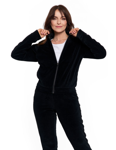 Bluzy - Bluza damska welurowa na zamek z bawełny CZARNY - produkt 8