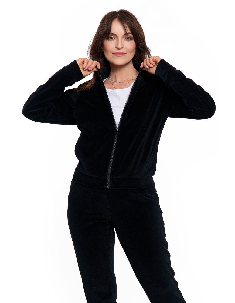 Bluzy - Bluza damska welurowa na zamek z bawełny CZARNY - produkt moraj.pl 8