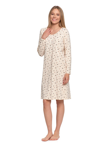 Koszula nocna damska z długim rękawem i kokardkami