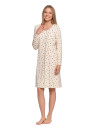 Koszula nocna damska z długim rękawem i kokardkami BEŻOWY
