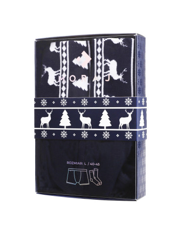 Bokserki dopasowane - Zestaw świąteczny męski bokserki i skarpetki z reniferem GRANATOWY - produkt 3