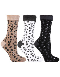 Skarpety damskie ciepłe długie frotte w panterkę 3-pak