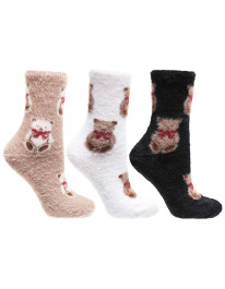 Skarpety damskie długie pluszowe z motywem misia 3-pak