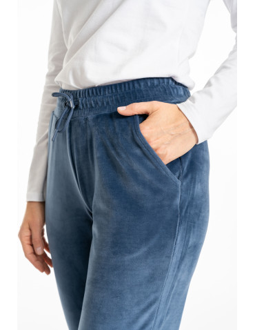 Spodnie dresowe - Spodnie damskie welurowe z wysokim stanem GRANATOWY - produkt 3