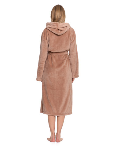 Szlafroki - Szlafrok ciepły damski długi z kapturem BEŻOWY - produkt 3
