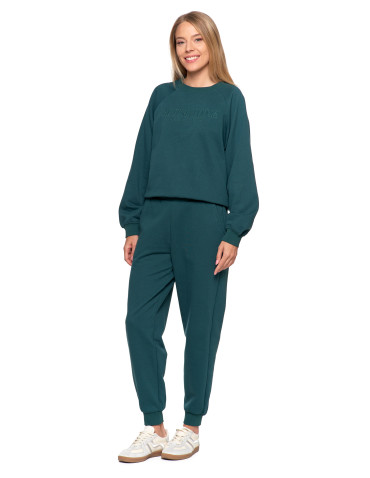 Bluzy - Bluza damska dresowa z haftem ocieplana ZIELONY - produkt 8