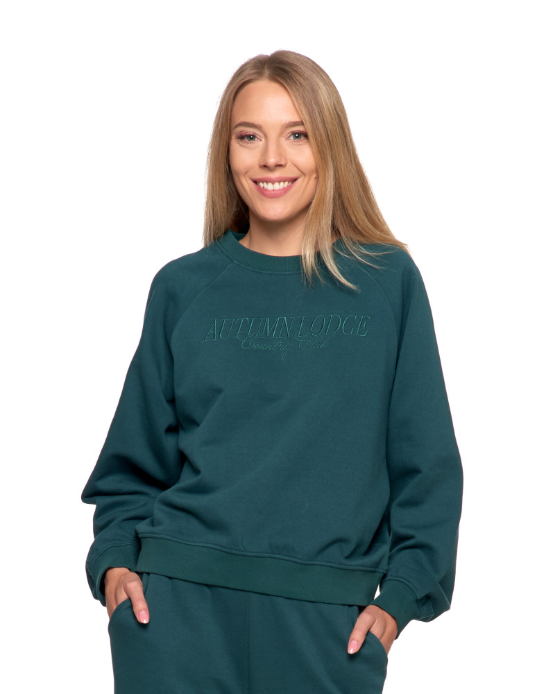 Bluzy - Bluza damska dresowa z haftem ocieplana ZIELONY - produkt moraj.pl 1