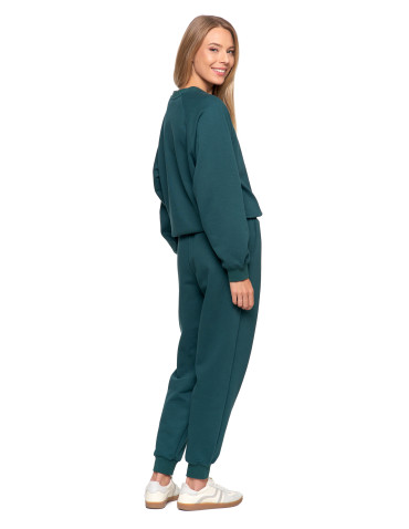 Bluzy - Bluza damska dresowa z haftem ocieplana ZIELONY - produkt 12