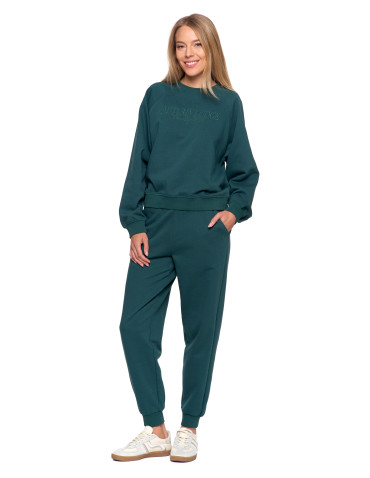 Bluzy - Bluza damska dresowa z haftem ocieplana ZIELONY - produkt 9