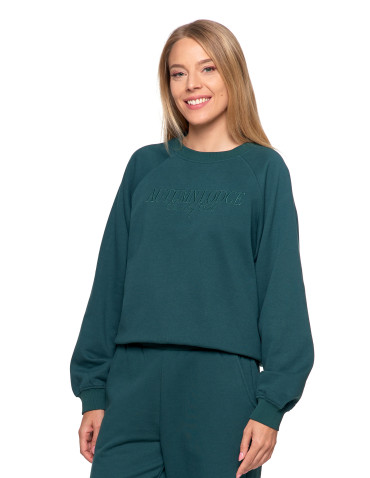 Bluzy - Bluza damska dresowa z haftem ocieplana ZIELONY - produkt 6