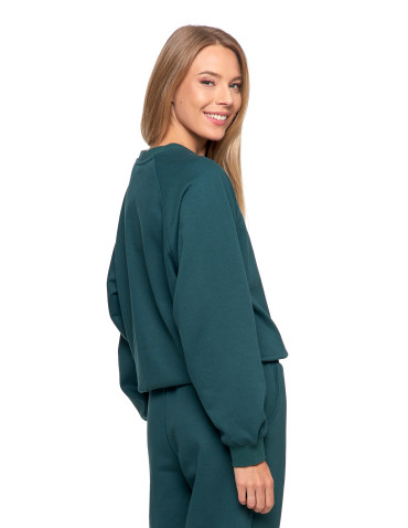 Bluzy - Bluza damska dresowa z haftem ocieplana ZIELONY - produkt 5