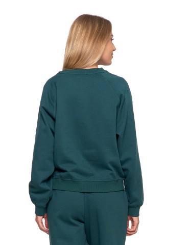 Bluzy - Bluza damska dresowa z haftem ocieplana ZIELONY - produkt 4