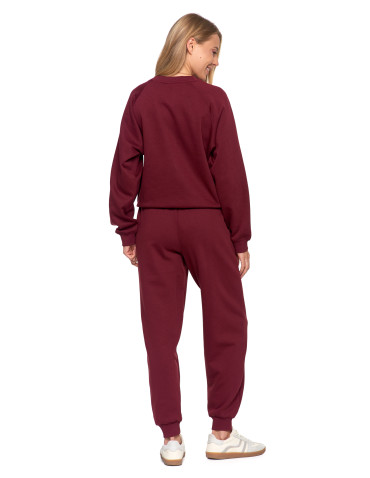 Bluzy - Bluza damska dresowa z haftem ocieplana BORDOWY - produkt 11
