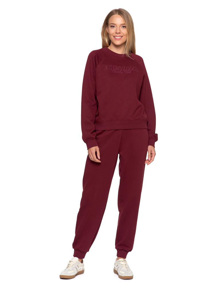 Bluzy - Bluza damska dresowa z haftem ocieplana BORDOWY - produkt moraj.pl 12