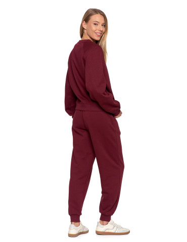 Bluzy - Bluza damska dresowa z haftem ocieplana BORDOWY - produkt 13