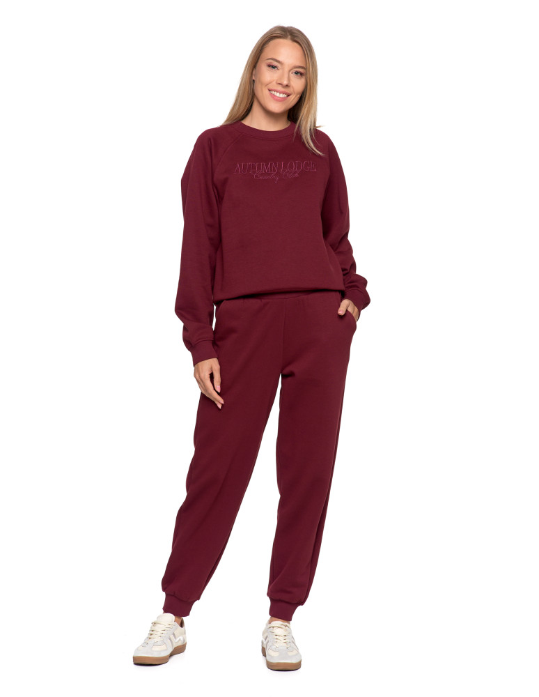 Bluzy - Bluza damska dresowa z haftem ocieplana BORDOWY - produkt moraj.pl 14