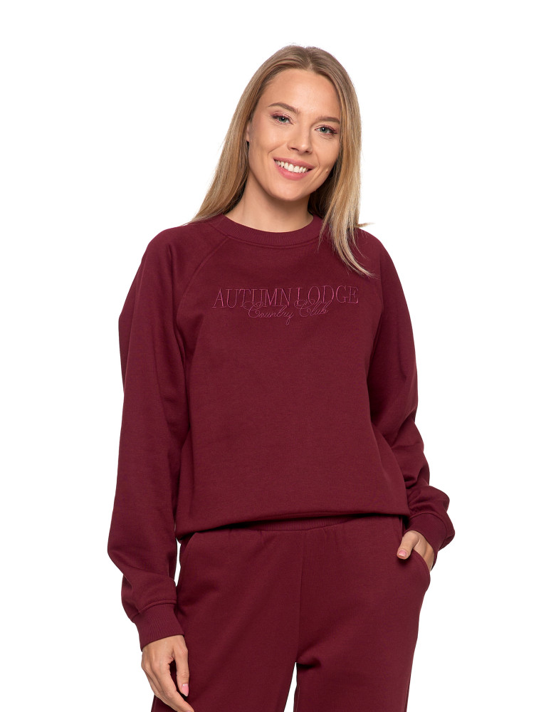 Bluzy - Bluza damska dresowa z haftem ocieplana BORDOWY - produkt moraj.pl 8