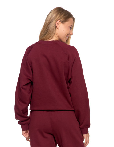 Bluzy - Bluza damska dresowa z haftem ocieplana BORDOWY - produkt 6