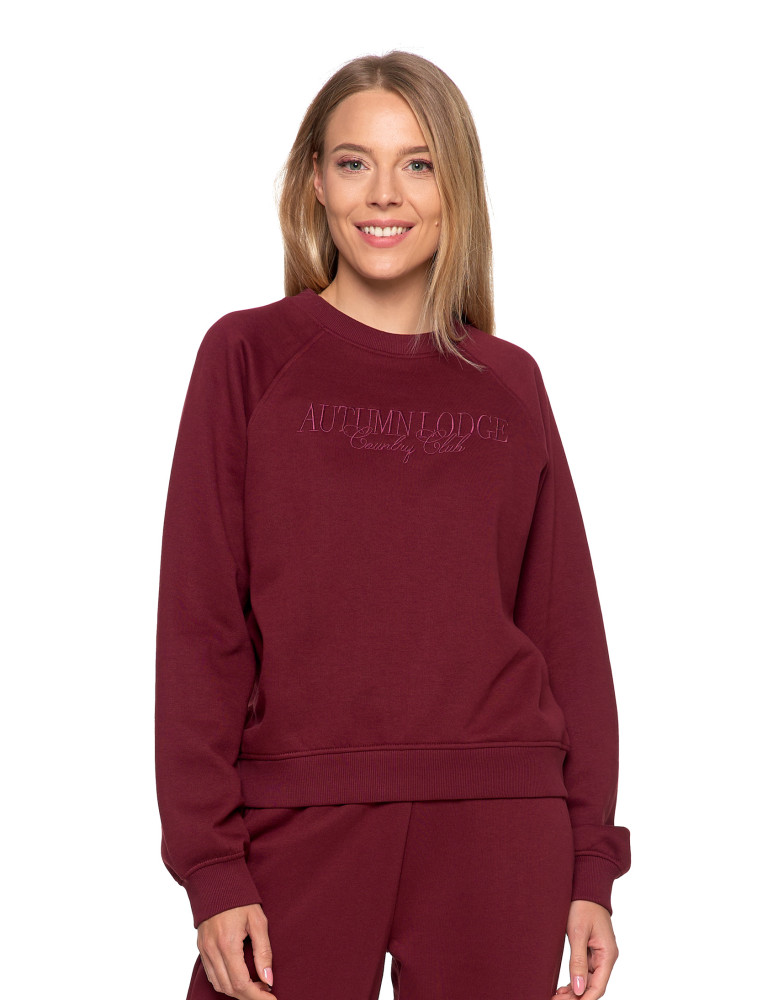 Bluzy - Bluza damska dresowa z haftem ocieplana BORDOWY - produkt moraj.pl 1