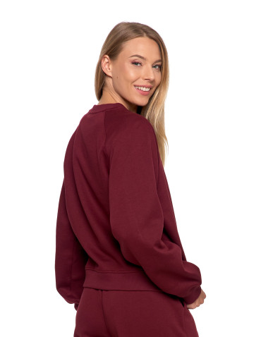 Bluzy - Bluza damska dresowa z haftem ocieplana BORDOWY - produkt 2