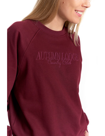 Bluzy - Bluza damska dresowa z haftem ocieplana BORDOWY - produkt 3