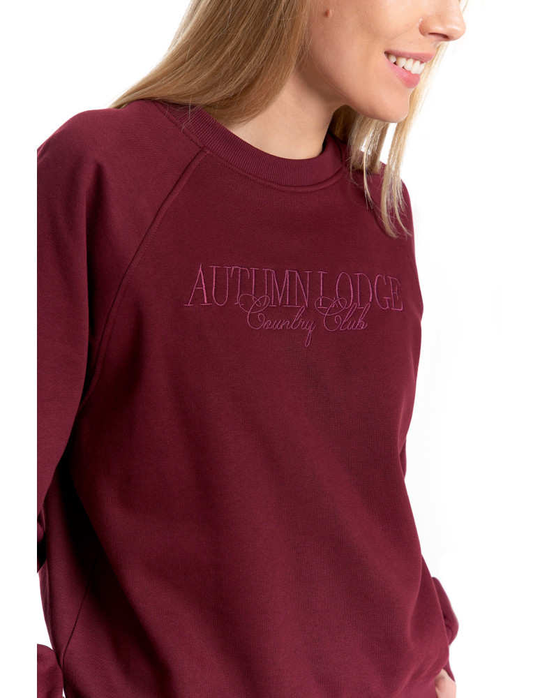 Bluzy - Bluza damska dresowa z haftem ocieplana BORDOWY - produkt moraj.pl 3
