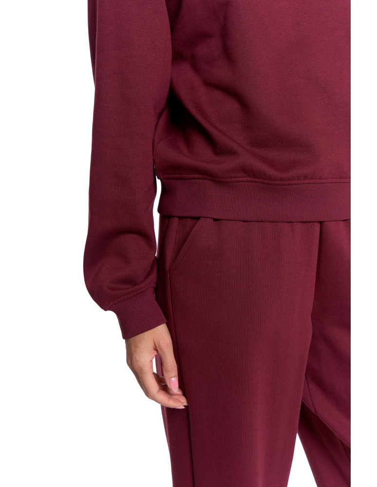Bluzy - Bluza damska dresowa z haftem ocieplana BORDOWY - produkt moraj.pl 4