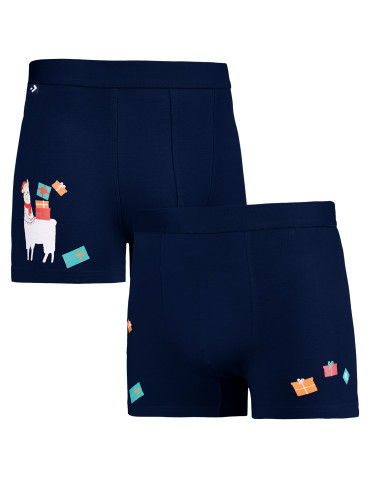 DOPASOWANE - Świąteczne bokserki męskie z lamą i prezentami GRANATOWY - produkt 4