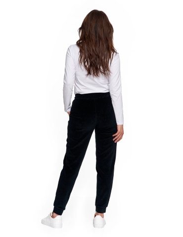 Spodnie - Damskie spodnie dresowe welurowe z bawełny CZARNY - produkt 3