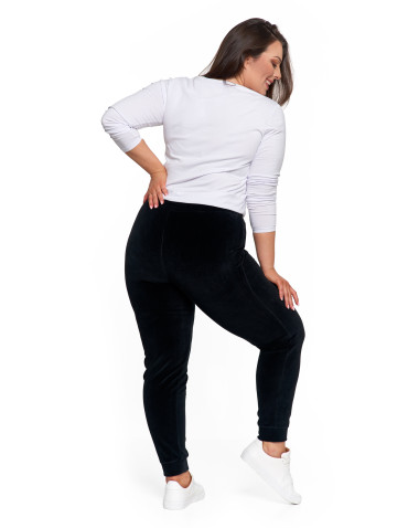 Spodnie - Damskie spodnie dresowe welurowe z bawełny CZARNY - produkt 6