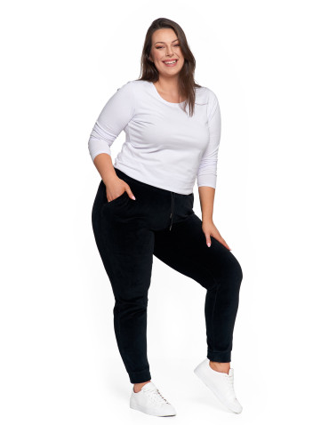 Spodnie - Damskie spodnie dresowe welurowe z bawełny CZARNY - produkt 4